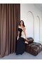 Beige Striped One-Shoulder Evening Dress with Rose Detail - 3