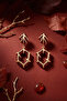 Vintage Leaf Design Natural Stone Look Gold Cage Embroidered Dangle Earrings - 3