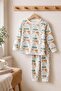 Child-Baby Printed Interlock Fabric Long-Sleeved, Elasticized Leg Pajama Set, 100% Cotton - 2