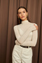 Women's Ecru Cashmere Ultra Lightweight Turtleneck Blouse - 4