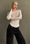 White Boat Neck Transparent Women's Blouse Sh355 - 8