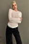 White Boat Neck Transparent Women's Blouse Sh355 - 3