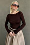 Brown Boat Neck Transparent Women's Blouse Sh355 - 4