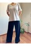 Women's Gray V-Neck Collar and Sleeve End Color Detailed Soft Textured Viscose T-Shirt - 7