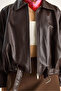 New Season Trend Model Oversized Belted Leather Bomber Jacket - 3