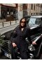 Black Shawl Collar Waist-Fitted V-Neck Jacket and Palazzo Pants Premium 3-Piece Set - 3