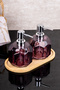 Set of 2 Purple Liquid Soap Dispensers with Bamboo Stand 300 ml Diamond Patterned Modern Acrylic Soap Dispenser - 5