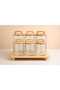 6-Piece Set of 3 Pieces 750 ml + 3 Pieces 1000 ml Striped Borosilicate Glass Jar Set with Stand, Bamboo Lid - 3
