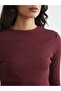 Black Crew Neck Corded Fabric Women's Bodysuit (S6) - 3