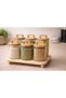6-Piece Set of 3 Pieces 750 ml + 3 Pieces 1000 ml Striped Borosilicate Glass Jar Set with Stand, Bamboo Lid