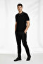 Men's zip-up collar Corded Fabric knit short sleeve regular fit t-shirt - black - 2