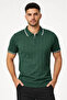 Men's Zippered Collar Corded Fabric Knitwear Short Sleeve Regular Fit T-Shirt - Green - 4