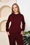 Burgundy Crew Neck Modal Lycra Set with Pockets - 3