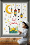 Welcome Ramadan Glass Wall Sticker Set - Islamic Decor with Mosque and Oil Lamp Figures - 3