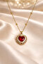 Red Heart Zircon Stone Steel Necklace – Gold Color, Ball Chain, Non-Tarnish, Non-Rust, Non-Allergic - 3