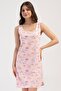 Women's Thick Strap Patterned Pink Nightgown Tunic C5T4N3804