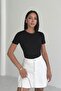 Women's Black Crew Neck Short Sleeve Body Basic Fit Cotton Stretch Fabric Casual Stylish