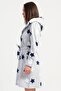 Women's Hooded Pocket Belted Long Sleeve Gray-Navy Blue Star Patterned Dressing Gown C6T4N0105 - 2
