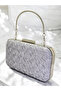 Custom design silver color crinkle stone satin chain handle women's evening bag wedding engagement graduation - 2