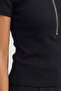 Women's Shoulder Pad Detailed Zippered Cotton Blouse – Black - 6