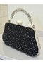 Special Design Black Color Wrinkled Stone Satin Chain Handle Women's Evening Dress Bag Wedding Engagement Graduation - 2