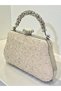 Special Design Skin Color Wrinkled Stone Satin Chain Handle Women's Evening Dress Bag Wedding Engagement Graduation - 2