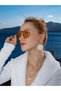 Geometric Design Gold Frame Orange Glass Women&Men Sunglasses Ce Certified Uv400 - 7