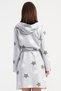 Women's Hooded Pocket Belted Long Sleeve Gray-Smoke Star Patterned Dressing Gown C6T4N0105 - 3