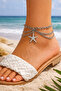 Women's Starfish Figured Anklet with Multi-Layered Chain and Shiny Stone Detail, Stylish Anklet - 3