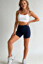 Navy Blue Stretchy High Waist Lycra Mini Shorts Leggings - 7