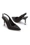 Women's Black Satin Decorated with Shiny Stones Open Back 9 cm Thin Galvanized Heel Comfortable Stiletto - 3