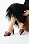 SERAVIA Women's Burgundy Velvet Stone-Embellished Bow 9 cm Heel Evening Slipper - 2