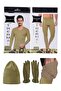 Winter Khaki Military Thermal Underwear Beanie Neck Collar Glove Set