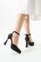 Serenya Women's Black Pointed Toe 11 cm Platform Heeled Evening Dress Shoes with Stone Ankle Strap - 4