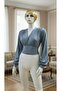 Daily elegant long balloon sleeve above waist Stretch Fabric blouse bady - 2
