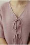 Women's Flounce Sleeve and Leg Detail Lace-Up Front Bamboo Linen Pajama Set - 5
