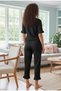 Women's Flounce Sleeve and Leg Detail Lace-Up Front Bamboo Linen Pajama Set - 4