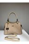 Women's Quilted Hand and Shoulder Bag with Gold Heart Key Accessory and Adjustable Strap