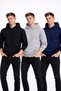 Men's Black-Gray-Navy 3-Piece Set Hooded Sweatshirt Winter Kangaroo Pocket Lined with Cotton