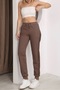 Crystal Stone Elastic Hem Two-Thread Premium Cotton Women's Plus Size Brown Jogger Pants - 5