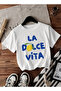 Unisex Casual Short Sleeve La Dolce Vita Printed Young Oversized Tshirt