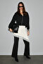 Vyselle Women's Oversized Black Sweatshirt with Cut-Out Front, Metal Zipper and Hooded Label Details - 3