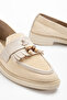 Beige Tricot Tasseled Beaded Loafer Daily Flats - 4