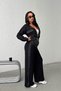 Women's Black Soft Textured Garnished Hooded Sweatshirt and Pants Top and Bottom Set - 3