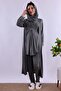 Long Robe Maternity Pajama Set with Hijab and Breastfeeding Feature Effortt - Smoked - 6
