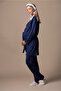 Effortt Navy Blue Maternity Pajama Set with Dressing Gown - 4