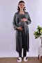 Adjustable Waist Elastic Long Robe Maternity Pajama Set Effortt - Smoked - 3