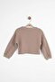 Girl's Cotton Beige Crop Sweatshirt with Stitching Detail - 2