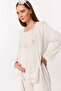 Effortt Ecru Robed Maternity and Postpartum Pajama Set - 2