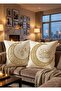Beige Cream Moon-Themed Modern Digital Print Decorative 2-Piece Cushion Cover Set
